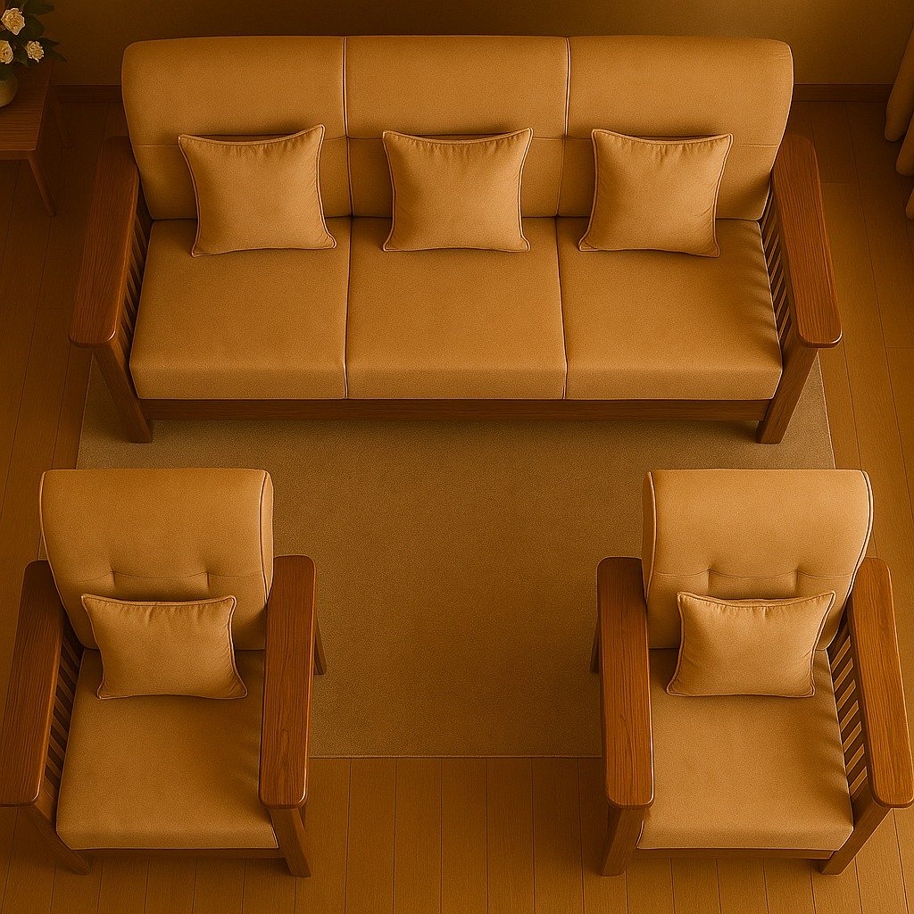 Wooden 5-seater sofa set image 3