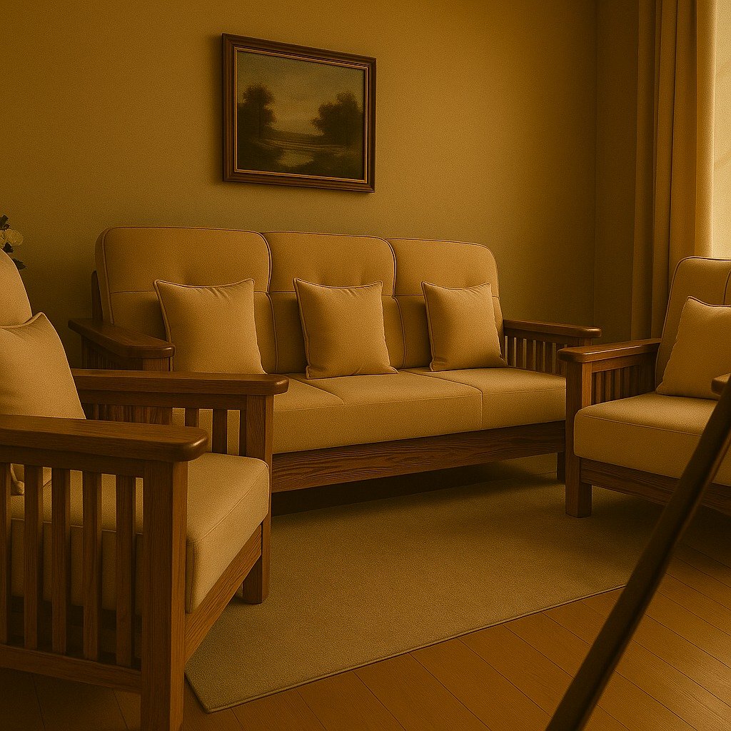 Wooden 5-seater sofa set image 4