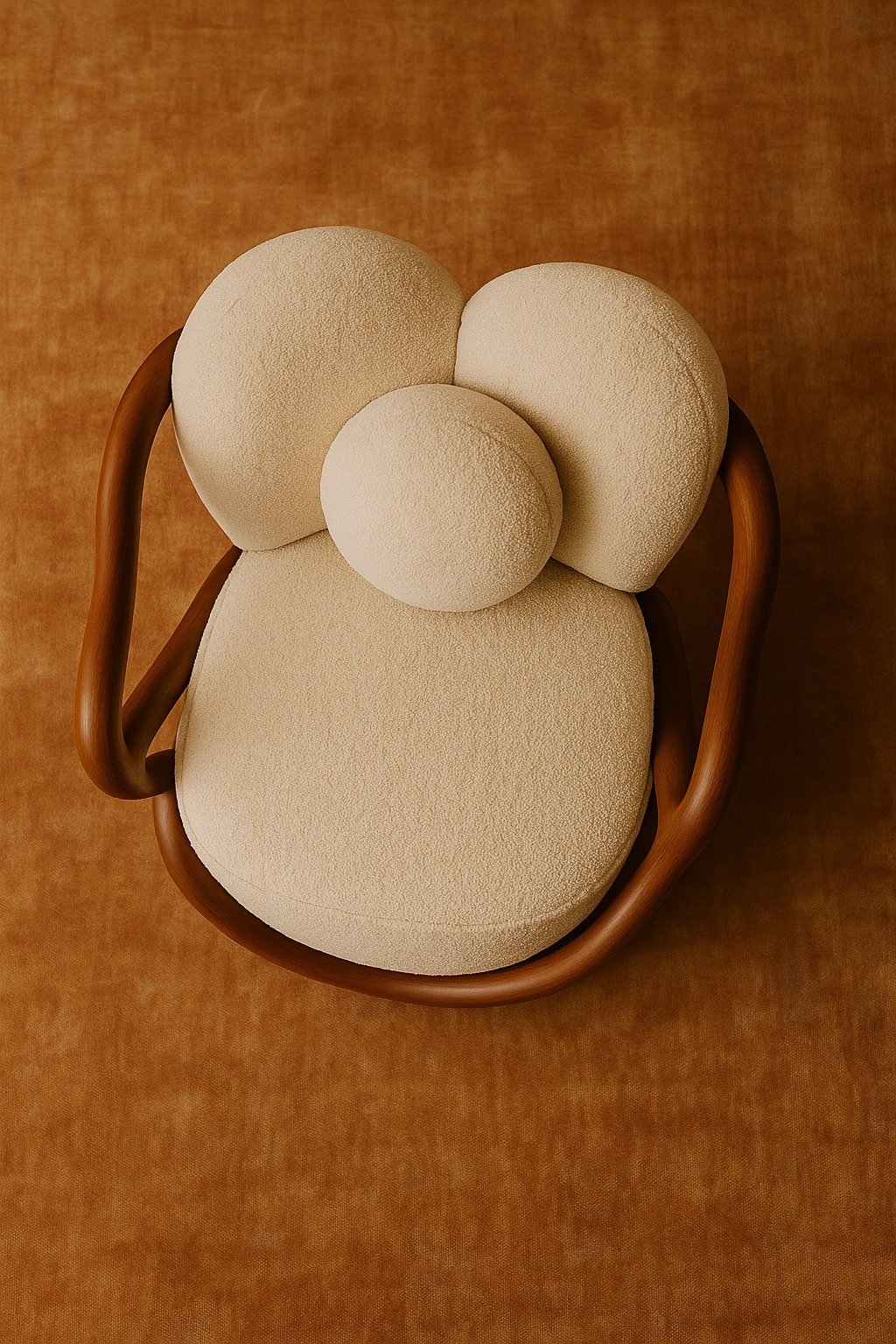 Modrest Fortuna Mid-Century Modern Off-White Fabric + Walnut Accent Chair