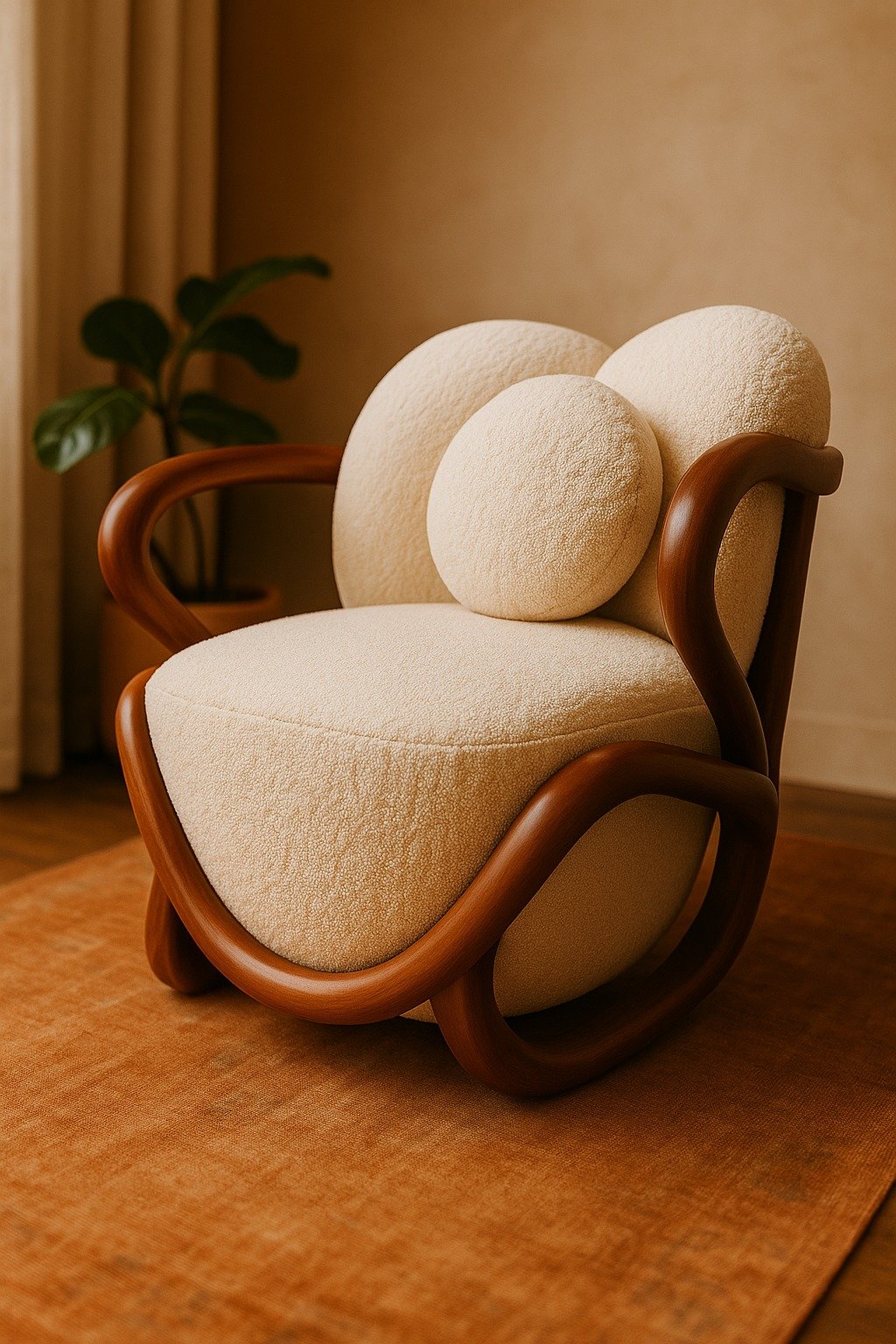 Modrest Fortuna Mid-Century Modern Off-White Fabric + Walnut Accent Chair image 3