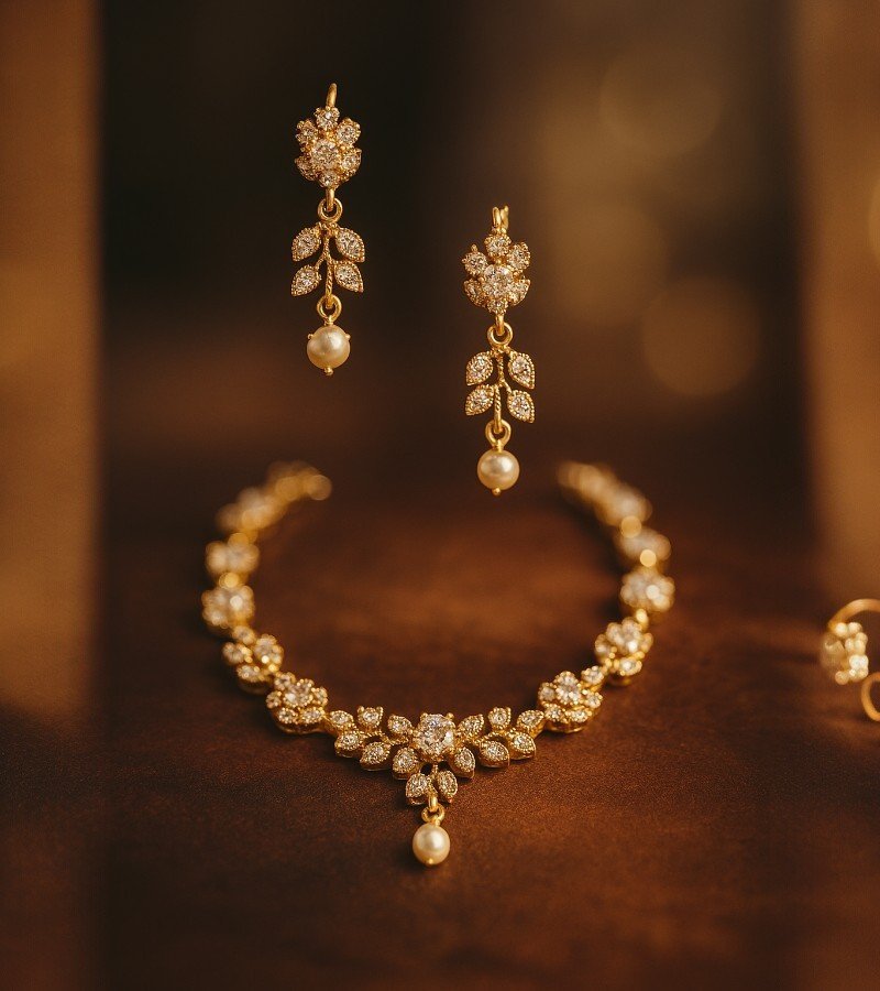 CZ stones leaves necklace