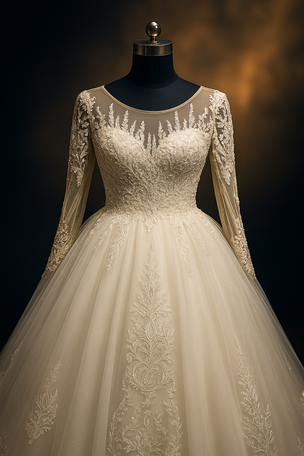 Long tail wedding gown beige coloured