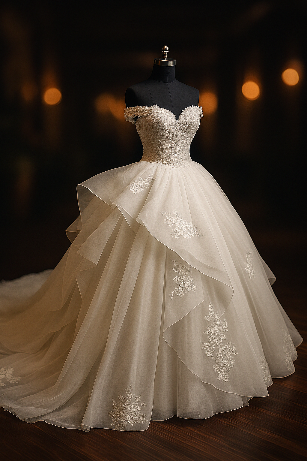 premium off shoulder long tail wedding Gown