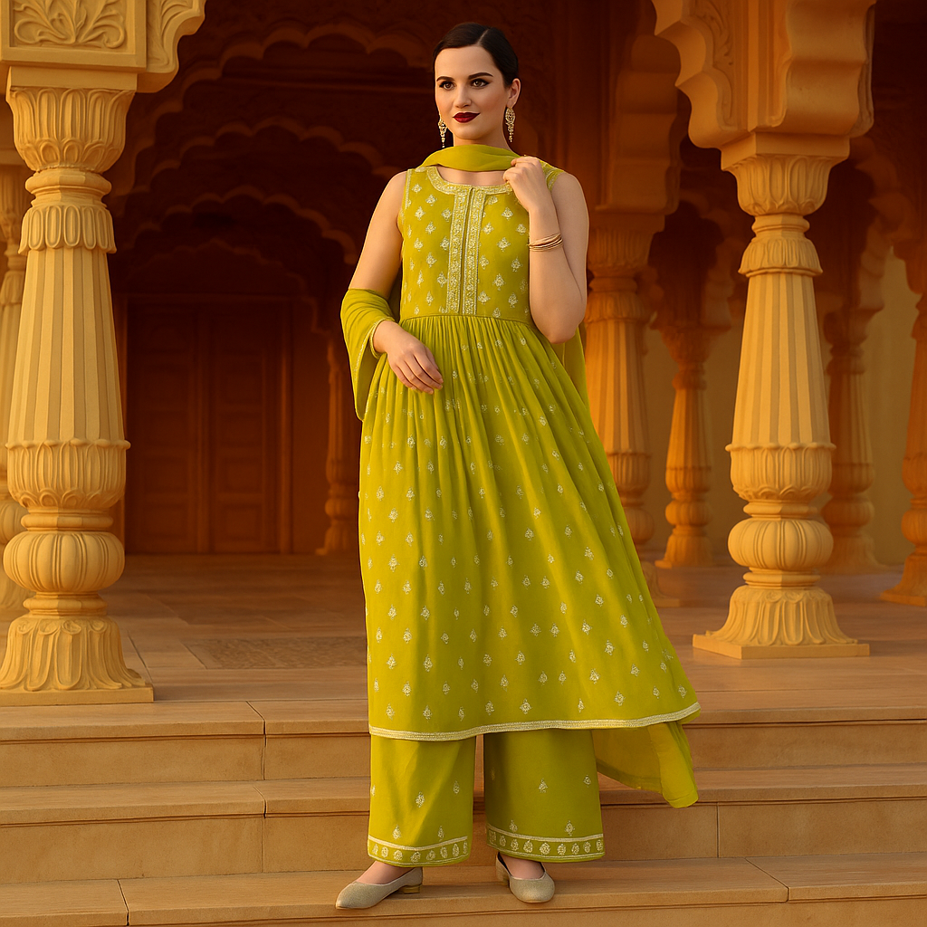 Mehandi green plazo set