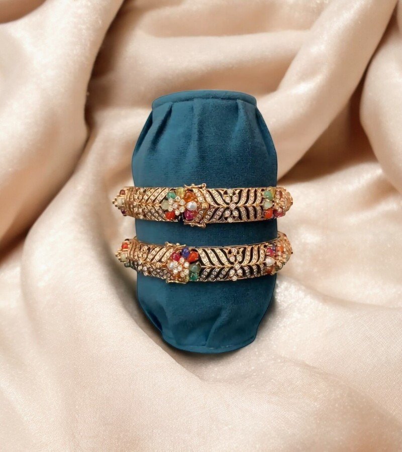 Navaratna Stone Gold Diamond Bangles