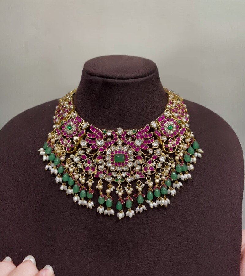 Peacock Kundan Bridal Set with Rice Pearls