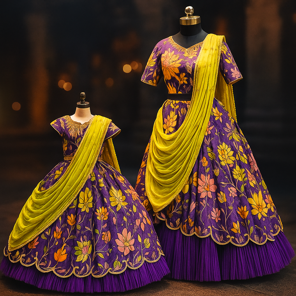 Mom and Daughter Kalamkari lehenga blouse