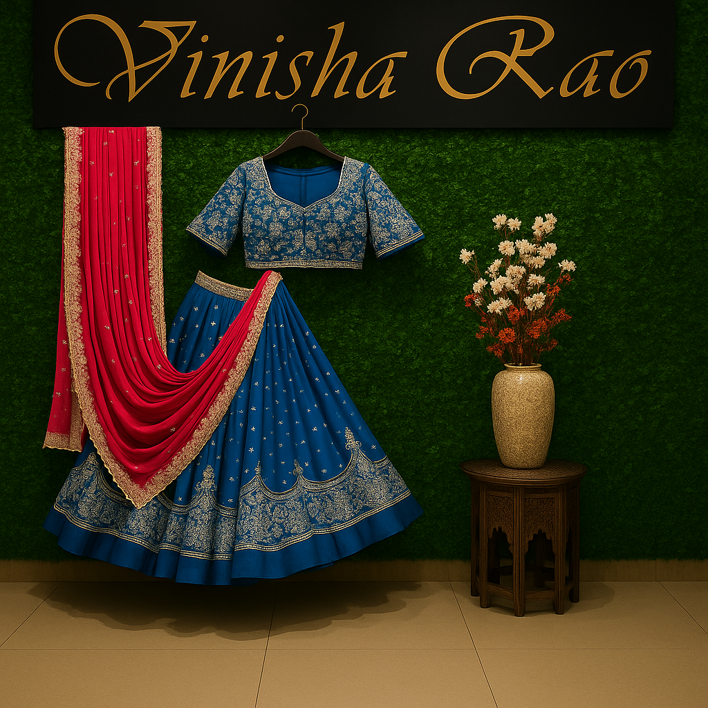 Dark pink and blue lehenga