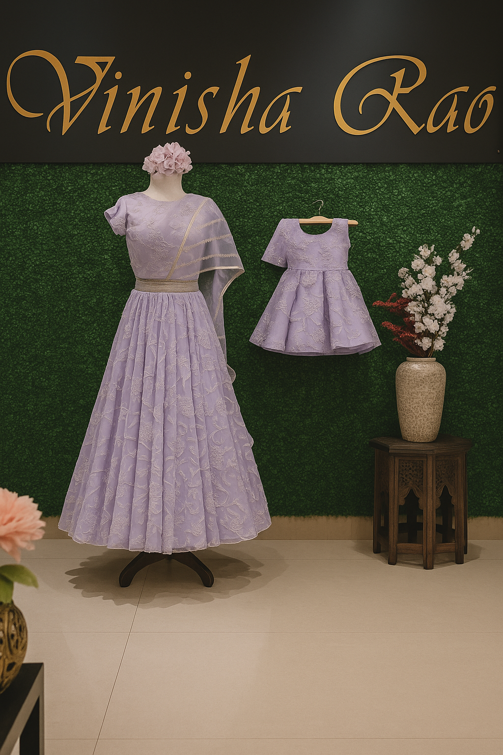 Lavander colour Mom and Daughter Combination