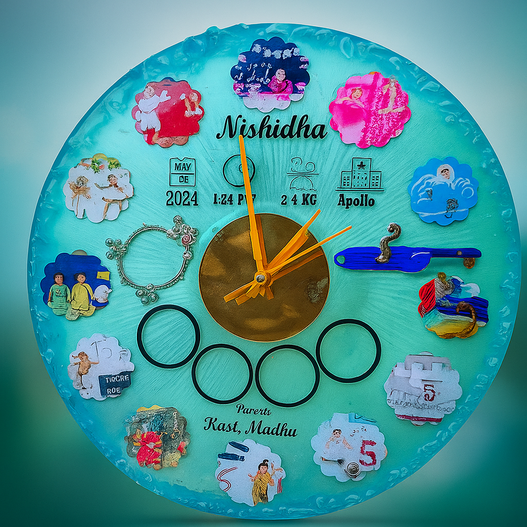 Resin clock with baby things