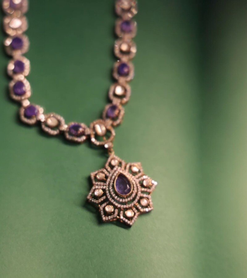 Sapphire and Diamond Silver Necklace Set