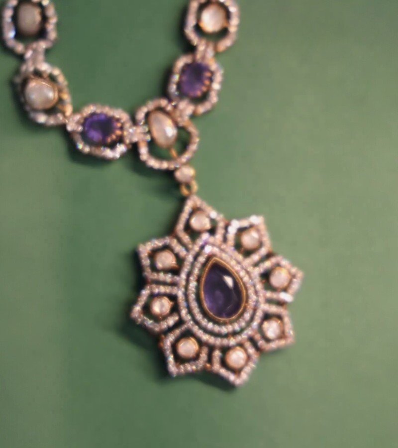 Sapphire and Diamond Silver Necklace Set image 4