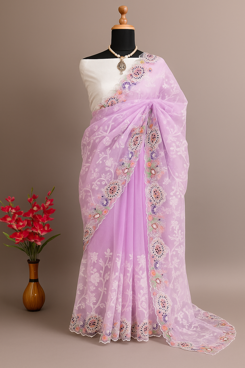 organza lucknavi embroidery designer saree