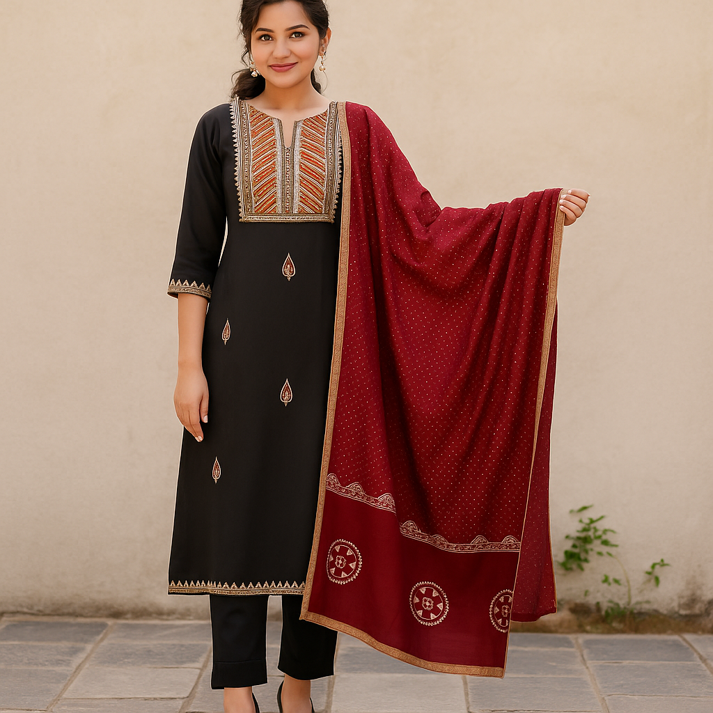 Black&Maroon Designer Dress