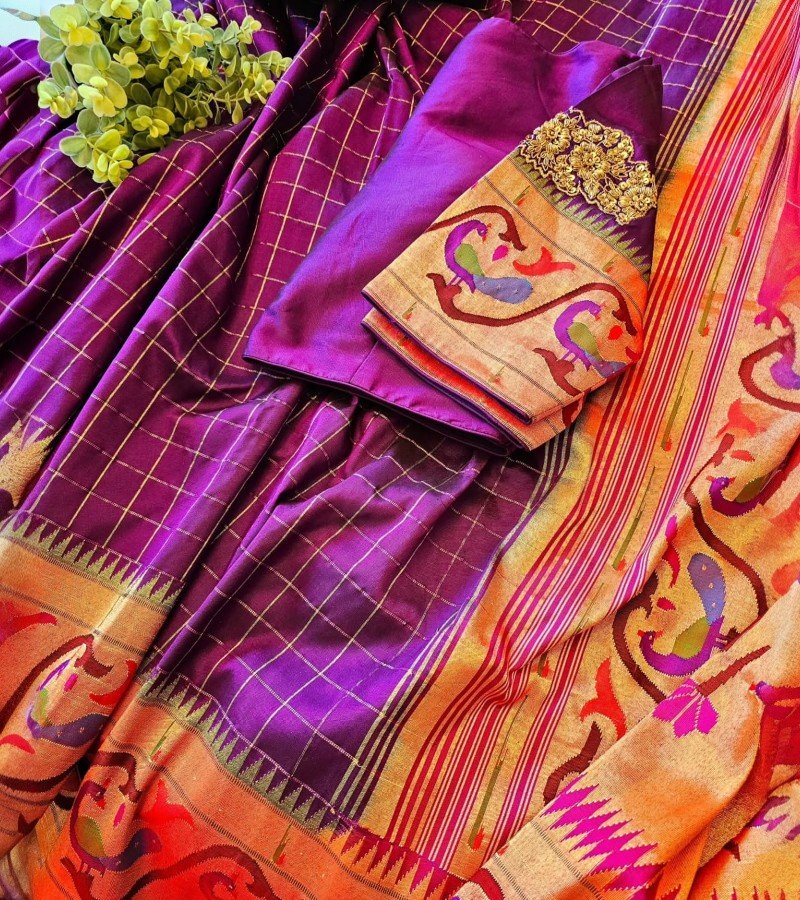 Checks Purple Paithani