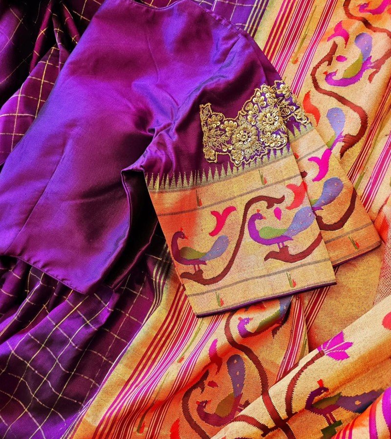 Checks Purple Paithani image 2