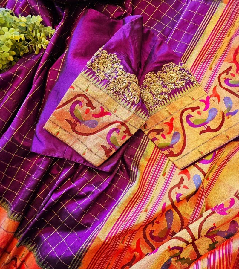 Checks Purple Paithani image 4