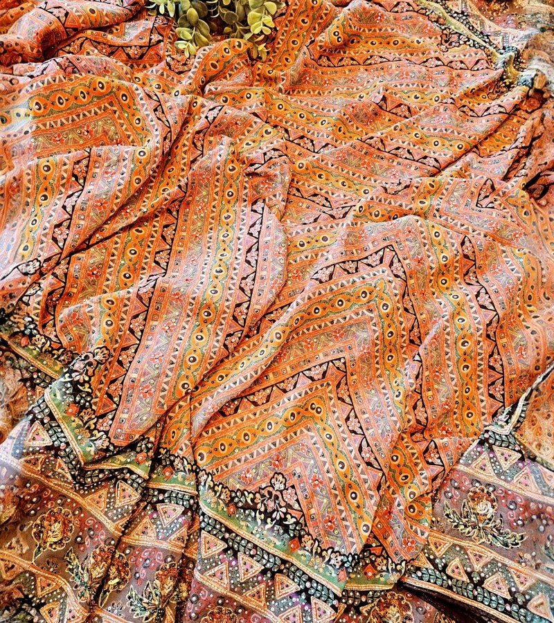 Multi Colored Sequins Embroidered Crepe Saree