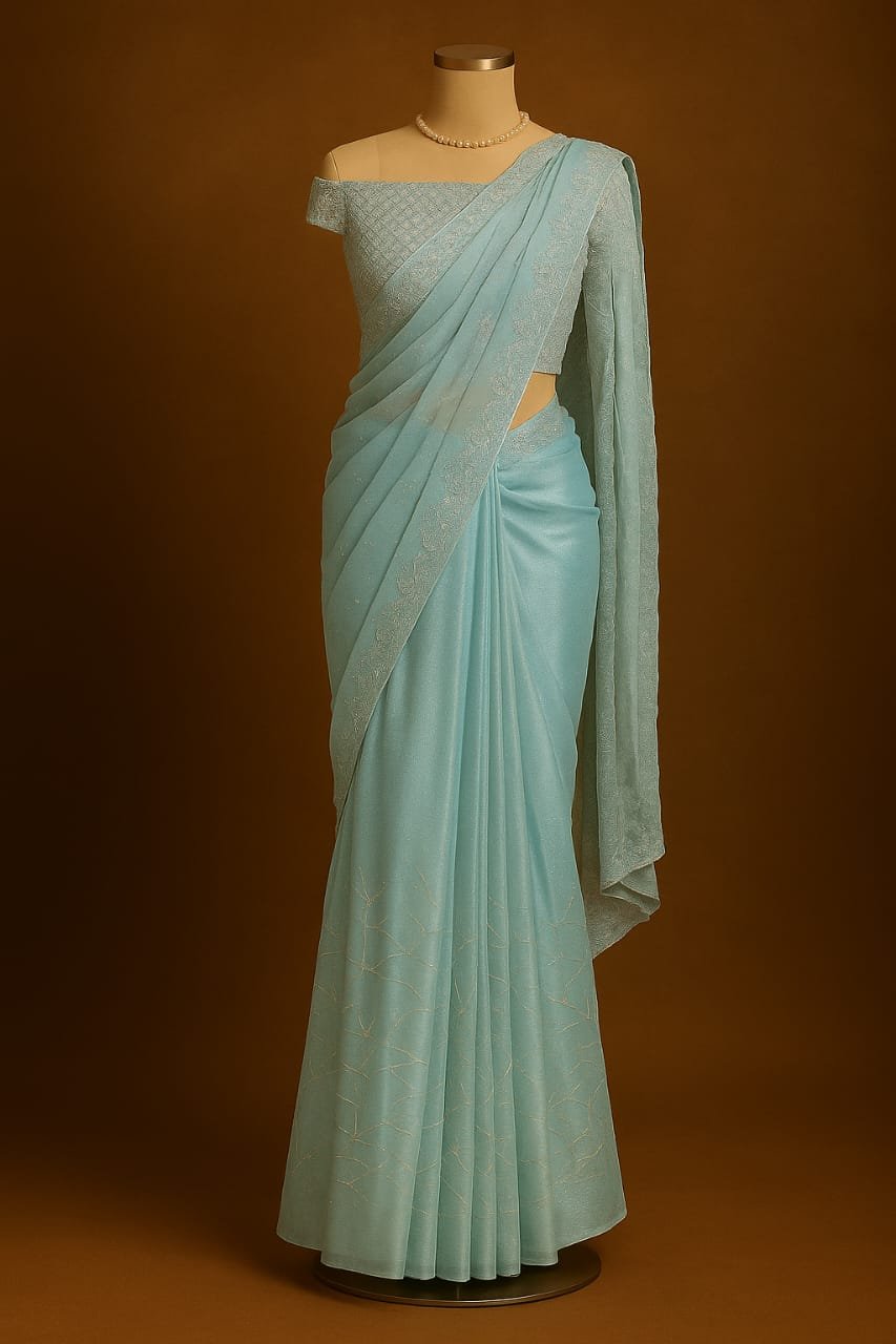 Patel Blue Net Saree