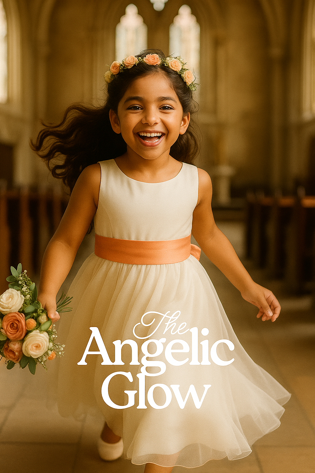 The Angelic Glow – Ivory Satin Flower Girl Dress