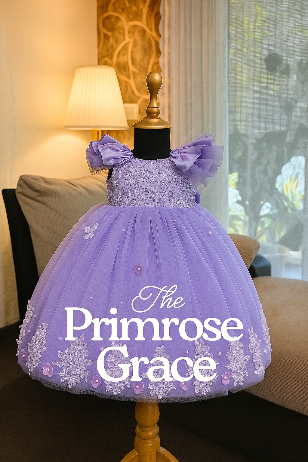 The Primrose Grace – Lavender Floral Princess Gown