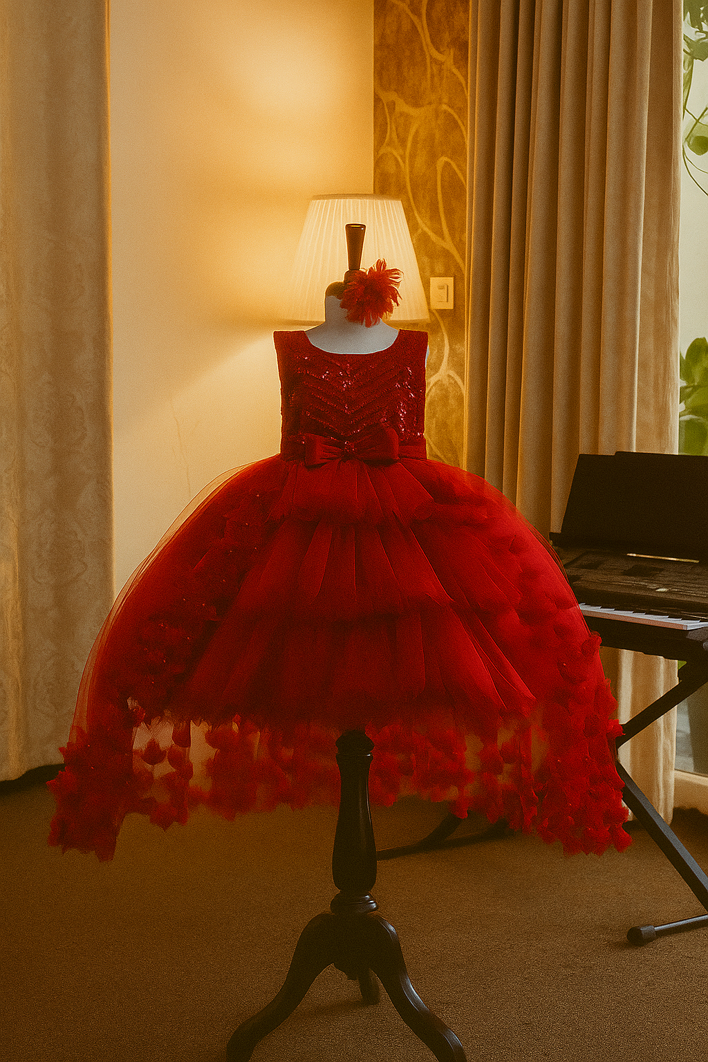 Red Ruffle Gown with Sequin Bodice