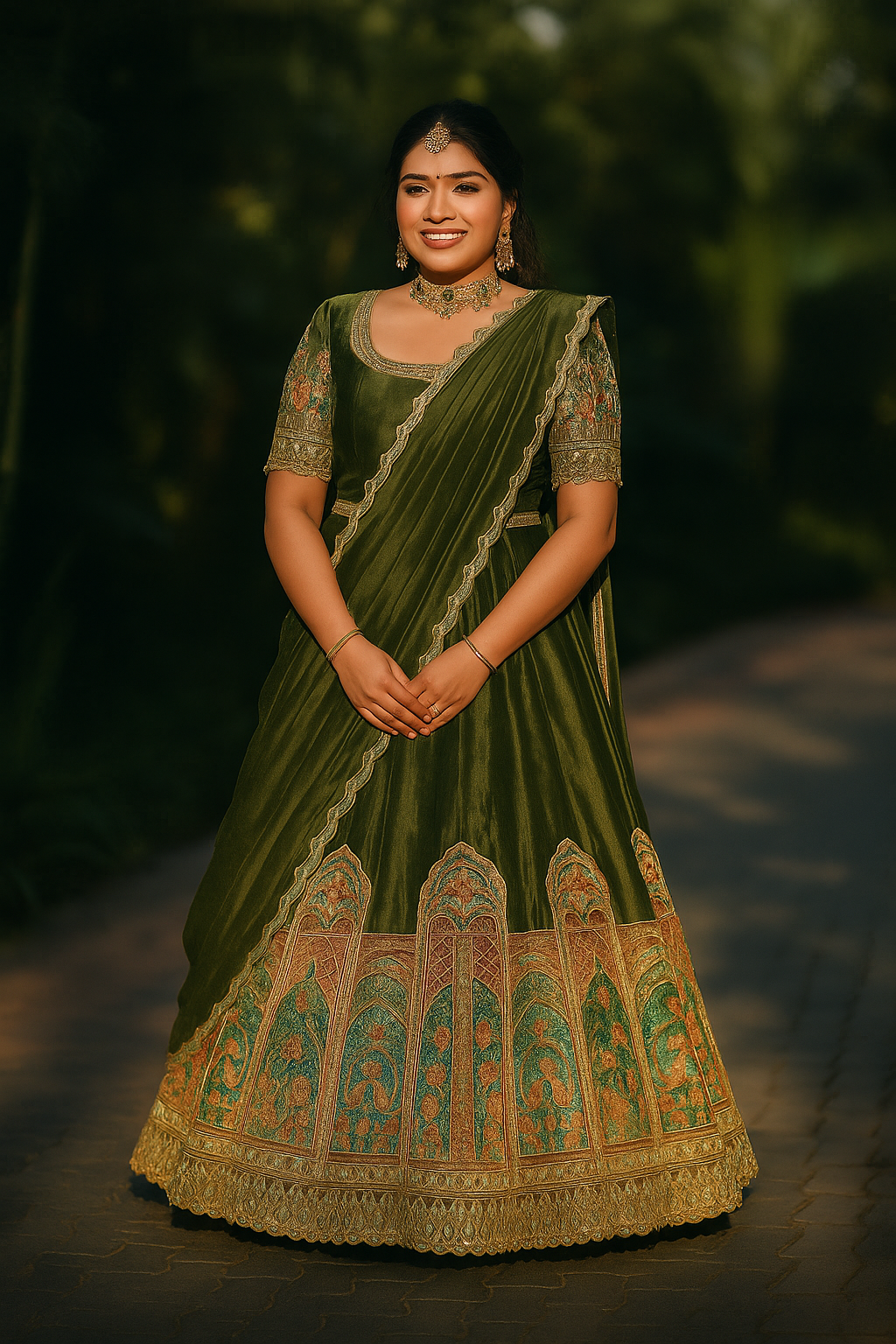 Temple Border Velvet Lehenga