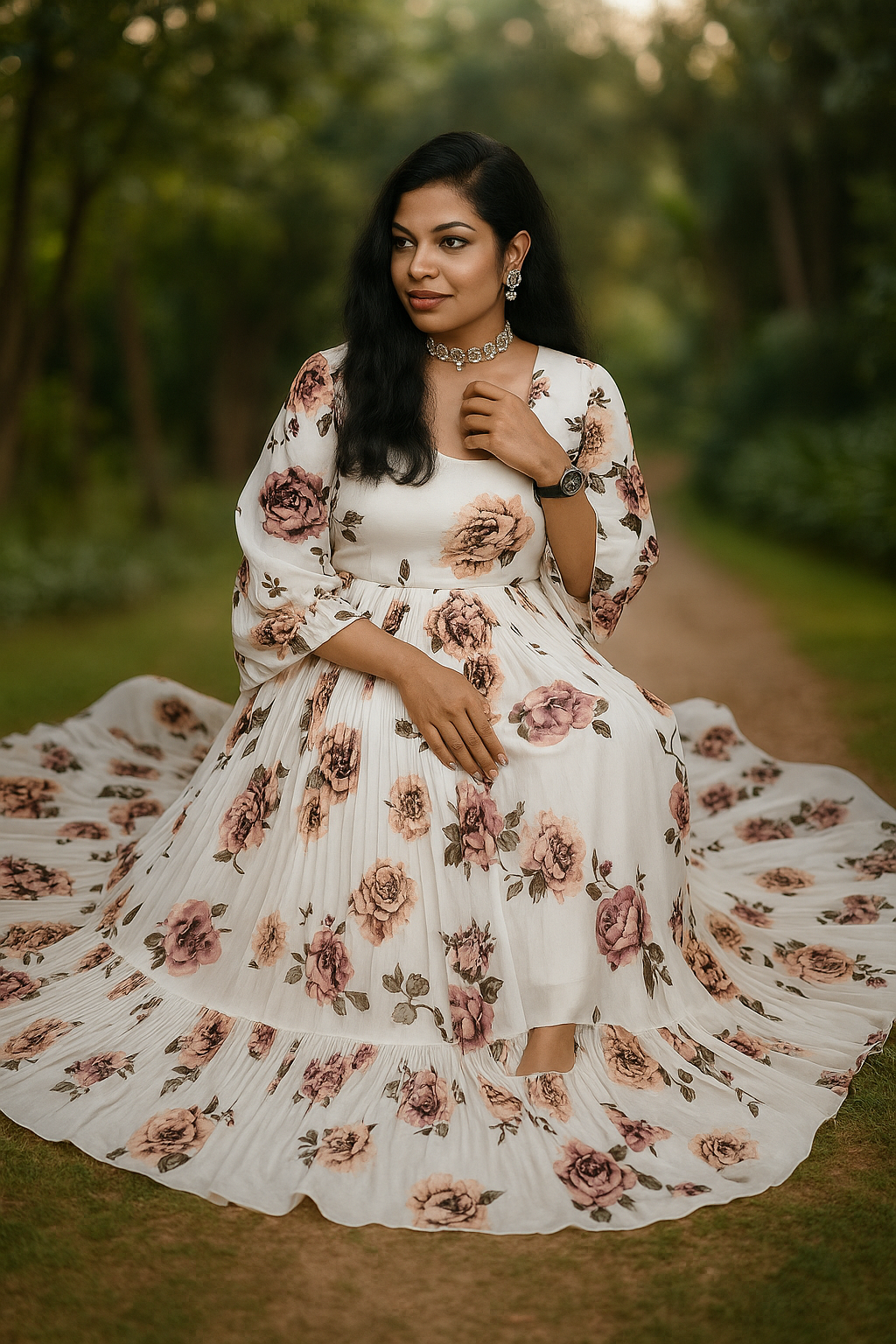 Floral Printed Organza Gown