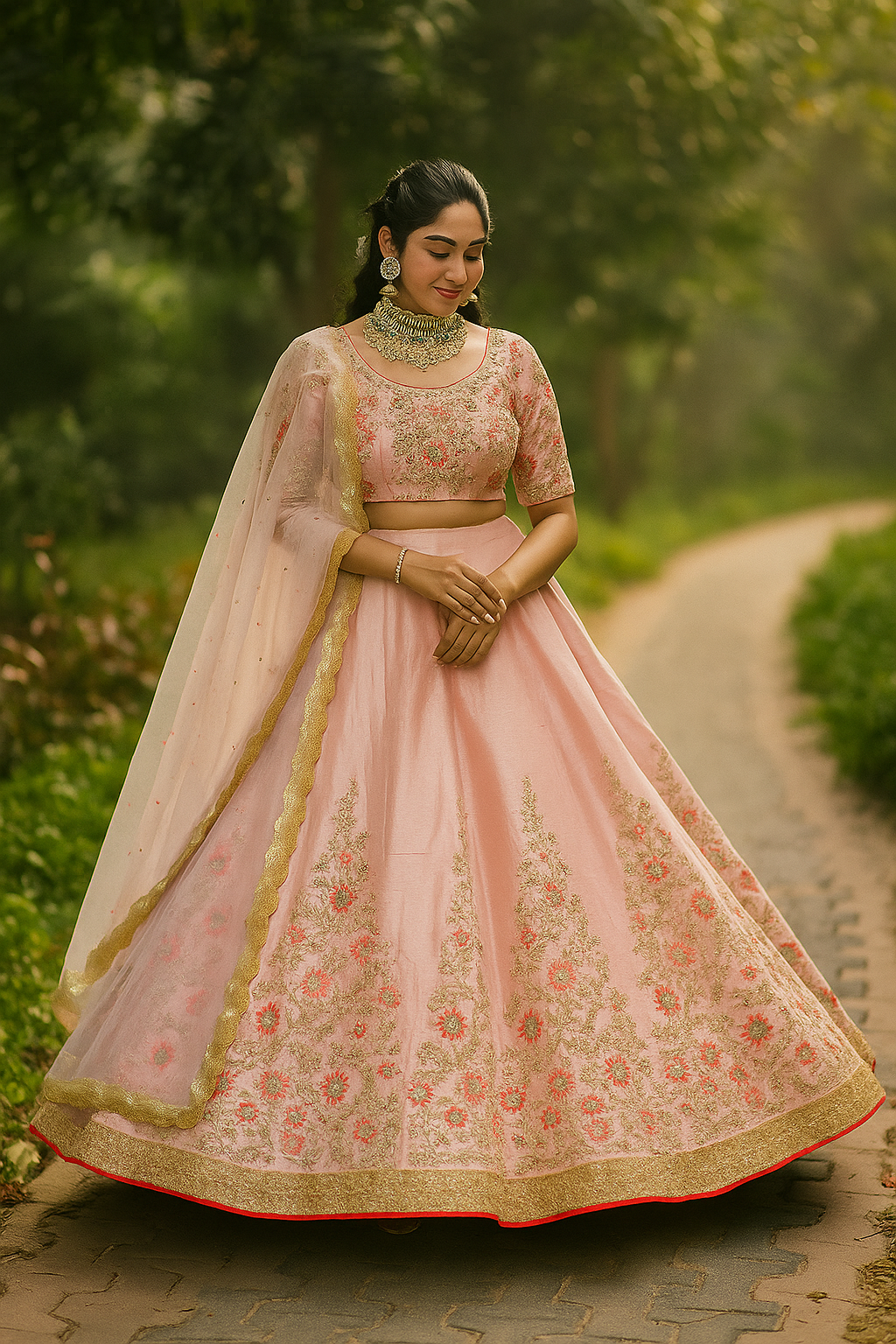 Pastel Pink Embroidered Lehenga Set
