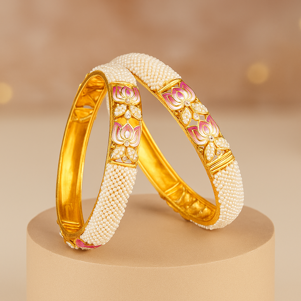 Lotus Blossom Pearl Bangles