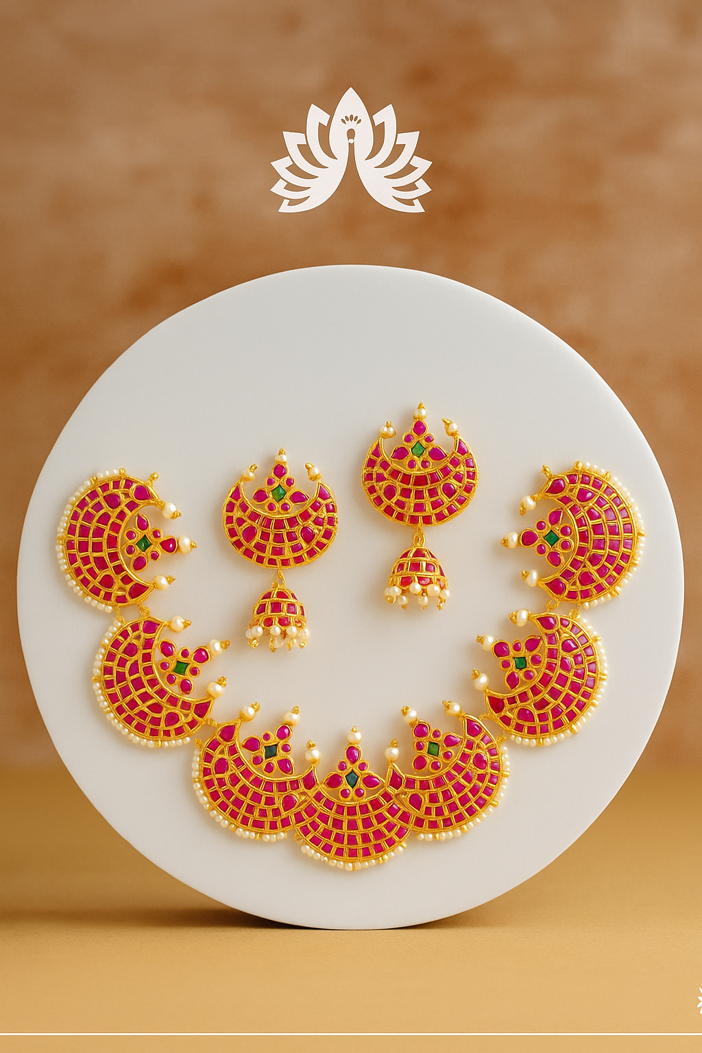 Pink Meenakari Crescent Choker Set