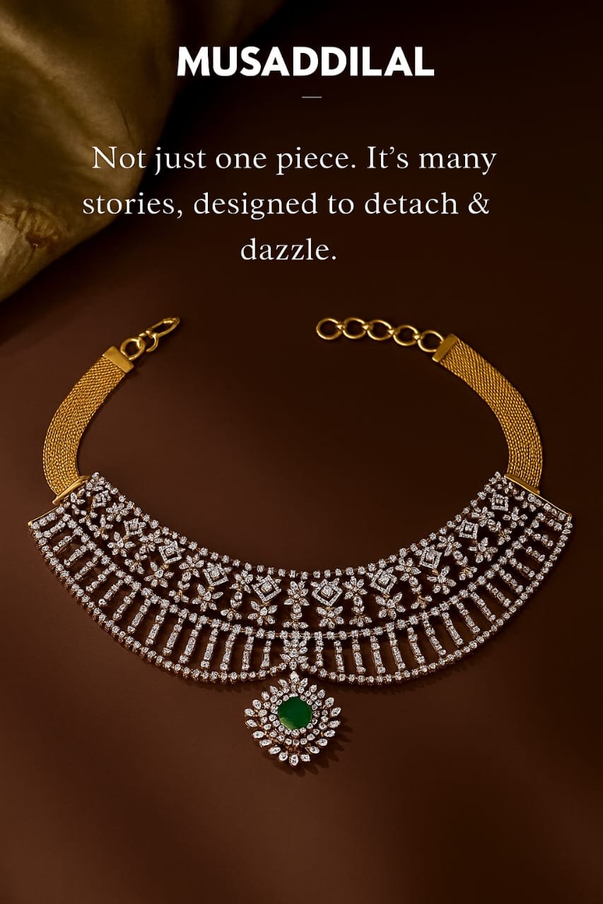 Regal Diamond Detachable Choker with Emerald Drop
