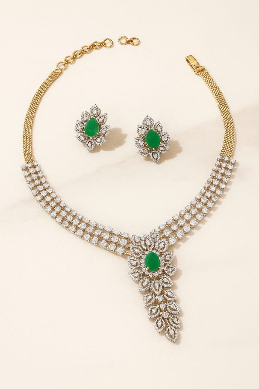 Emerald Elegance Diamond Necklace Set