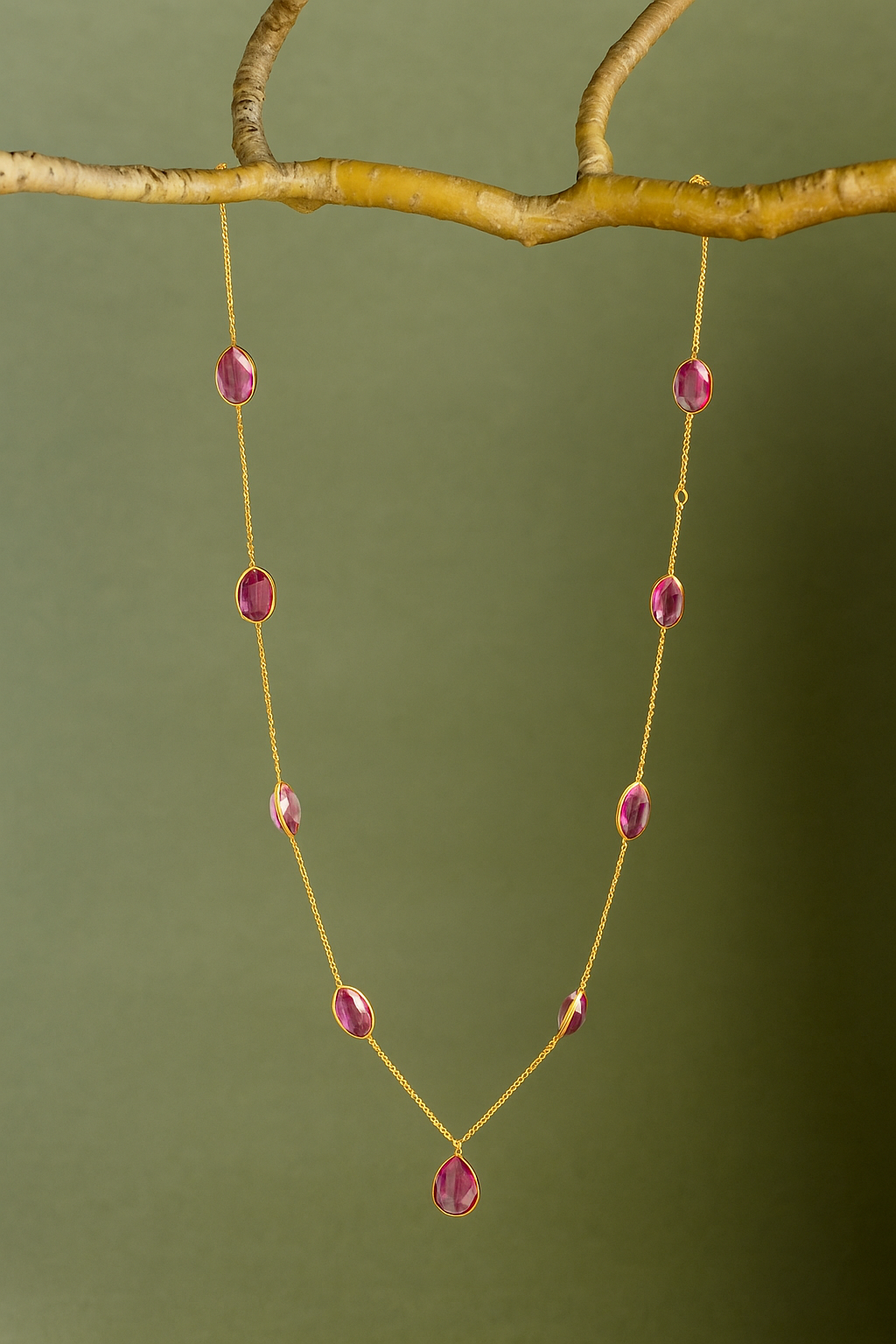 Pink Sapphire Station Chain Necklace