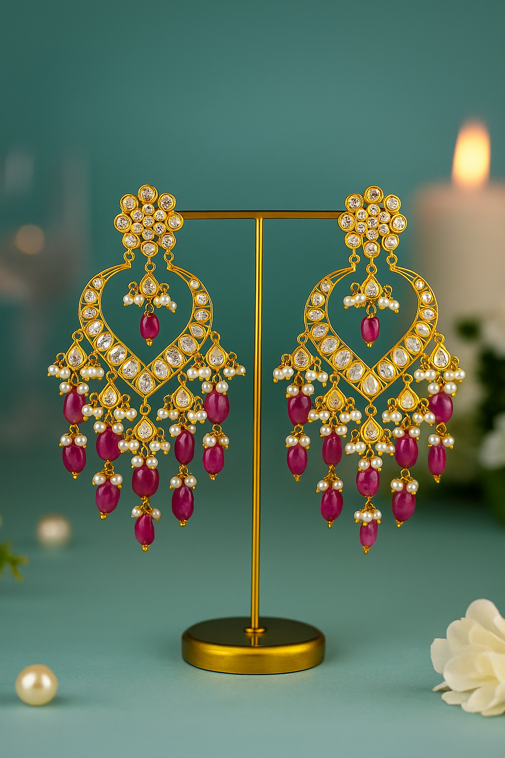 Royal Ruby Kundan Chandbali Earrings