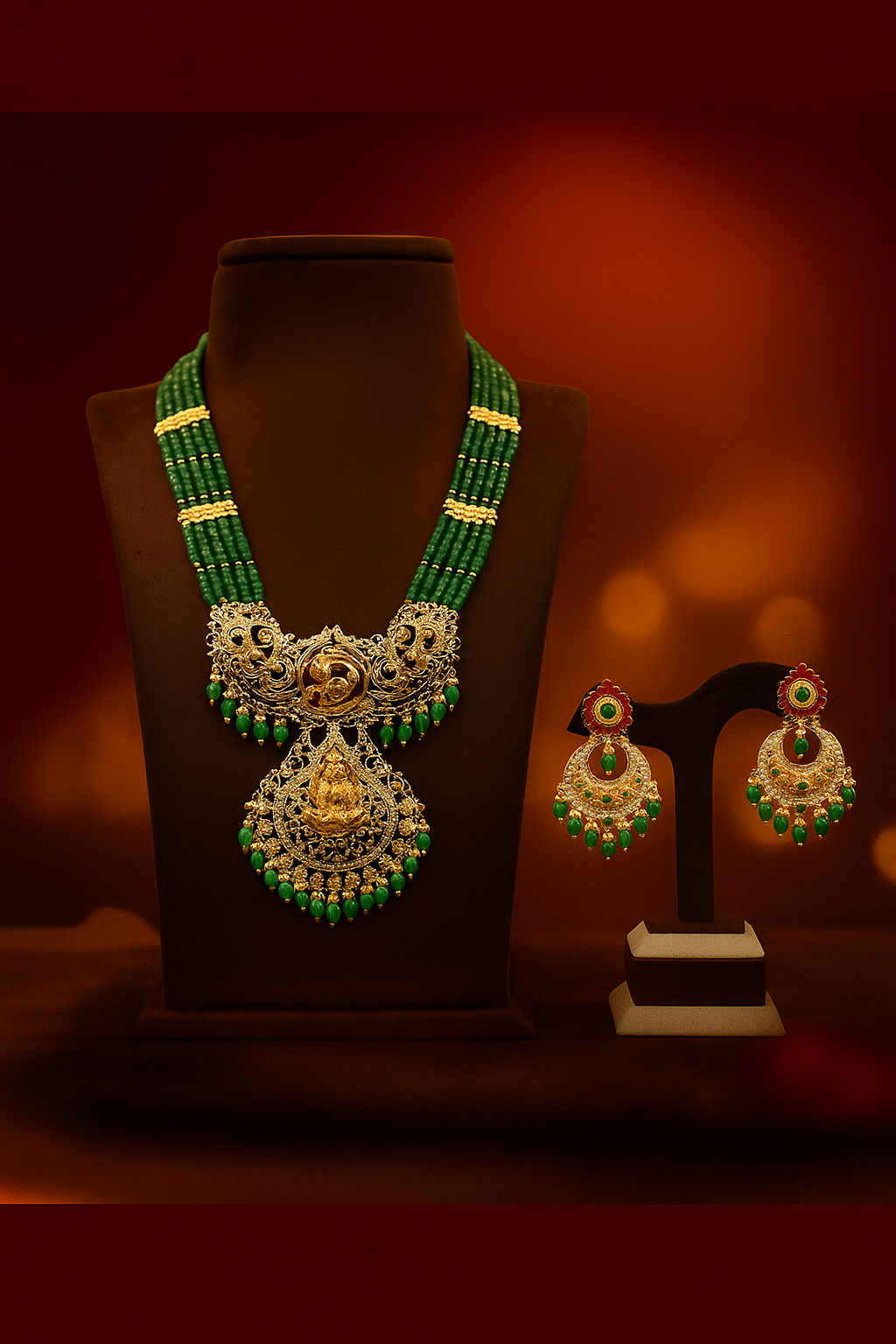Lakshmi Temple Bridal Emerald Set
