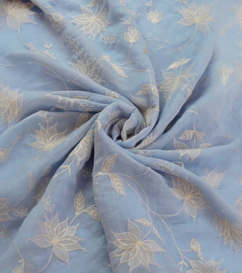 Sky-Blue Embroidered Fabric