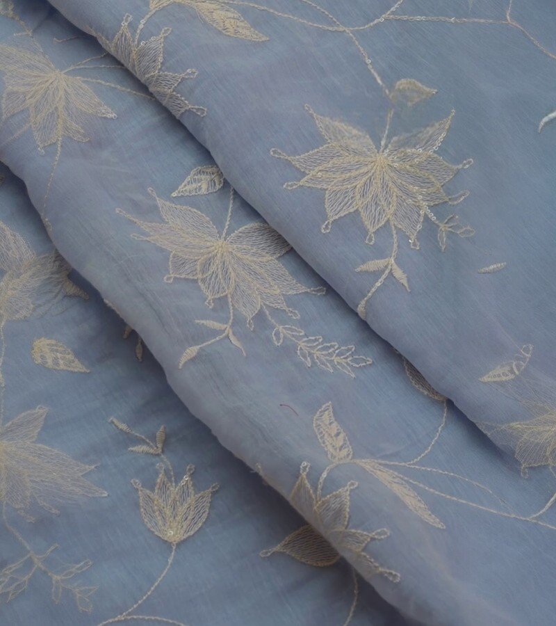 Sky-Blue Embroidered Fabric