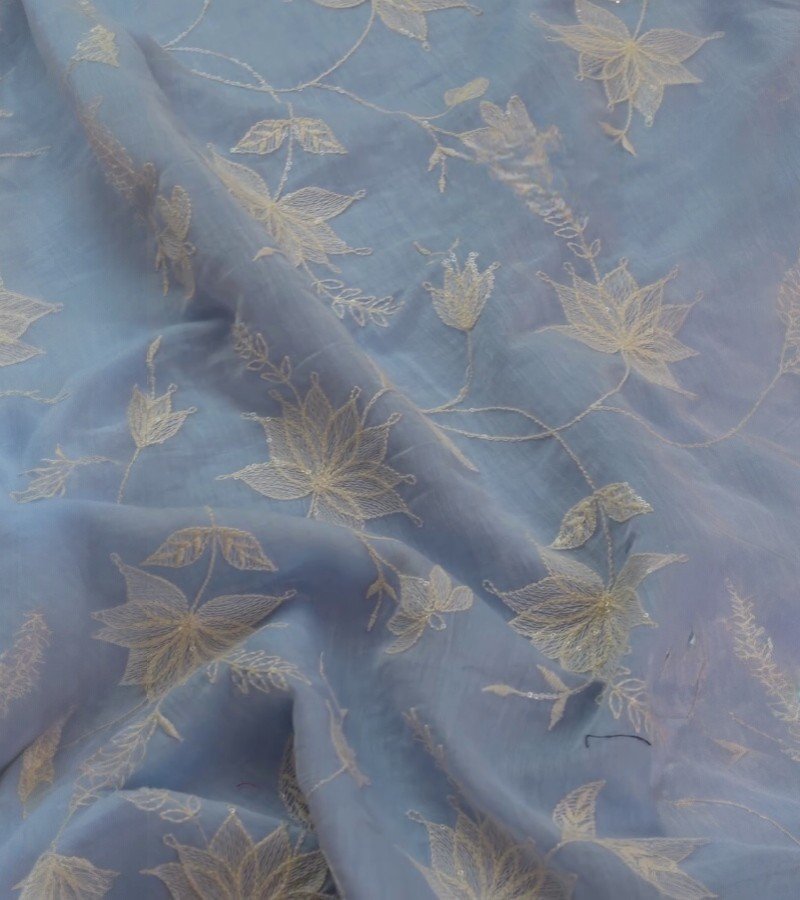 Sky-Blue Embroidered Fabric image 4