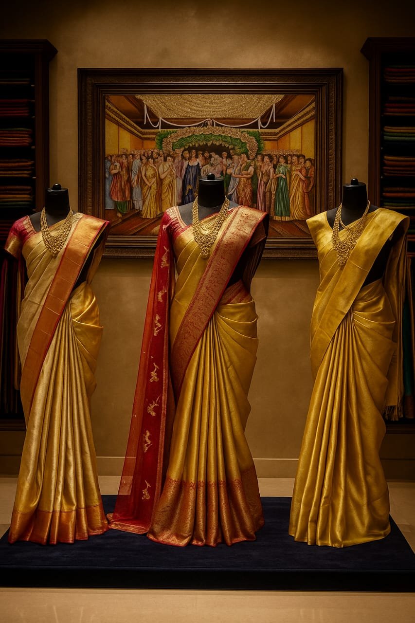 &quot;Regal Gold Kanchipuram Saree Trio Collection&quot; image 4