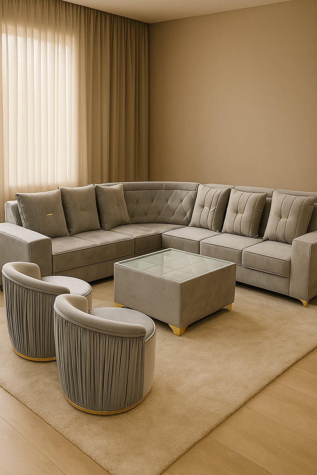 L type Sofa Set+cupholder+2stools+centre table