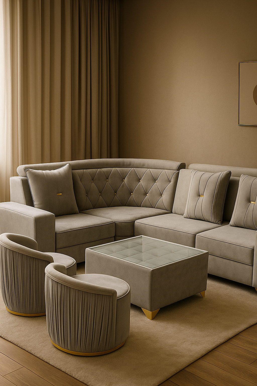 L type Sofa Set+cupholder+2stools+centre table image 2