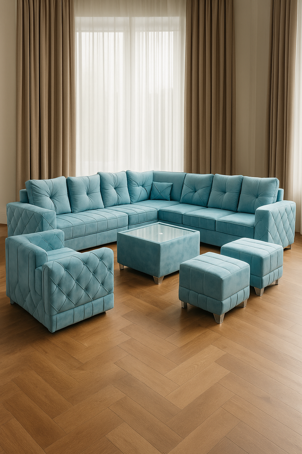 Aqua Royale 10-Seater Velvet Sofa Set
