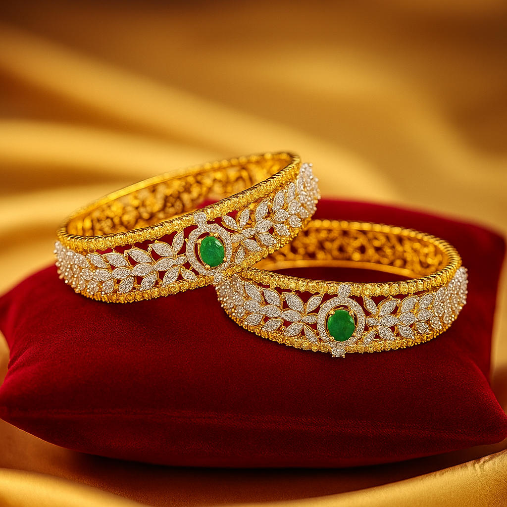 Emerald Radiance Diamond-Cut Gold Bangles