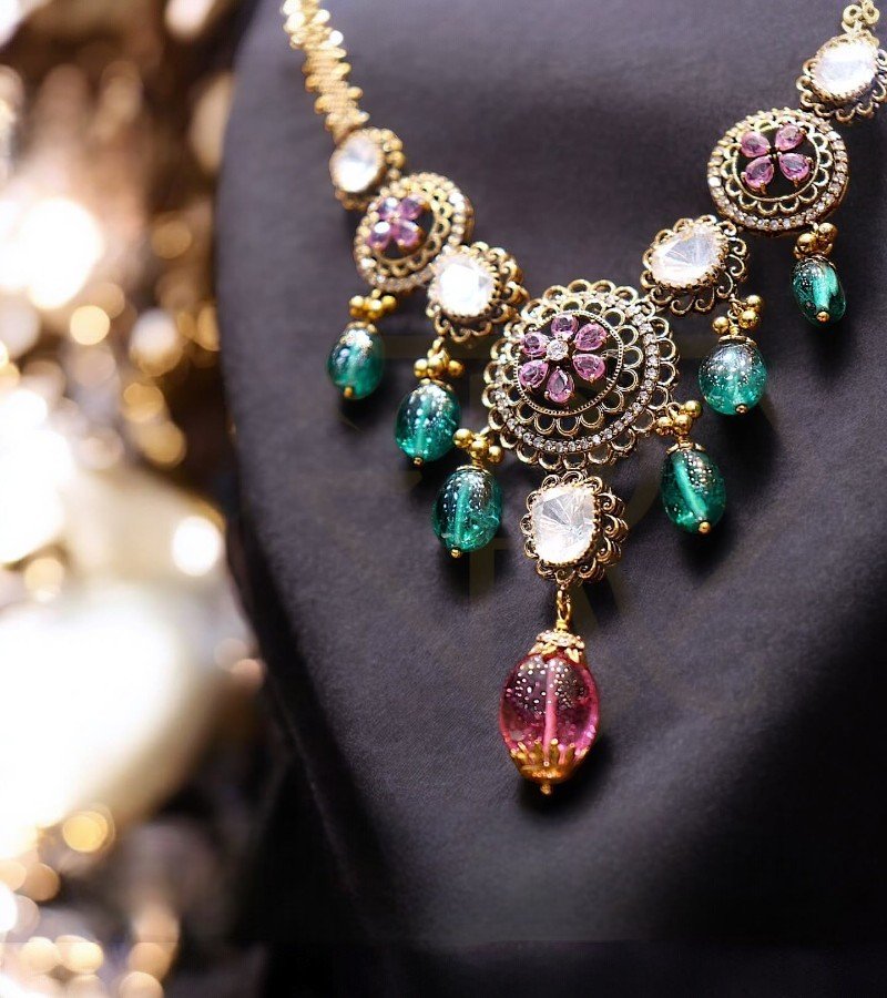 Pink &amp; Green Grandeur Exquisite Statement Necklace