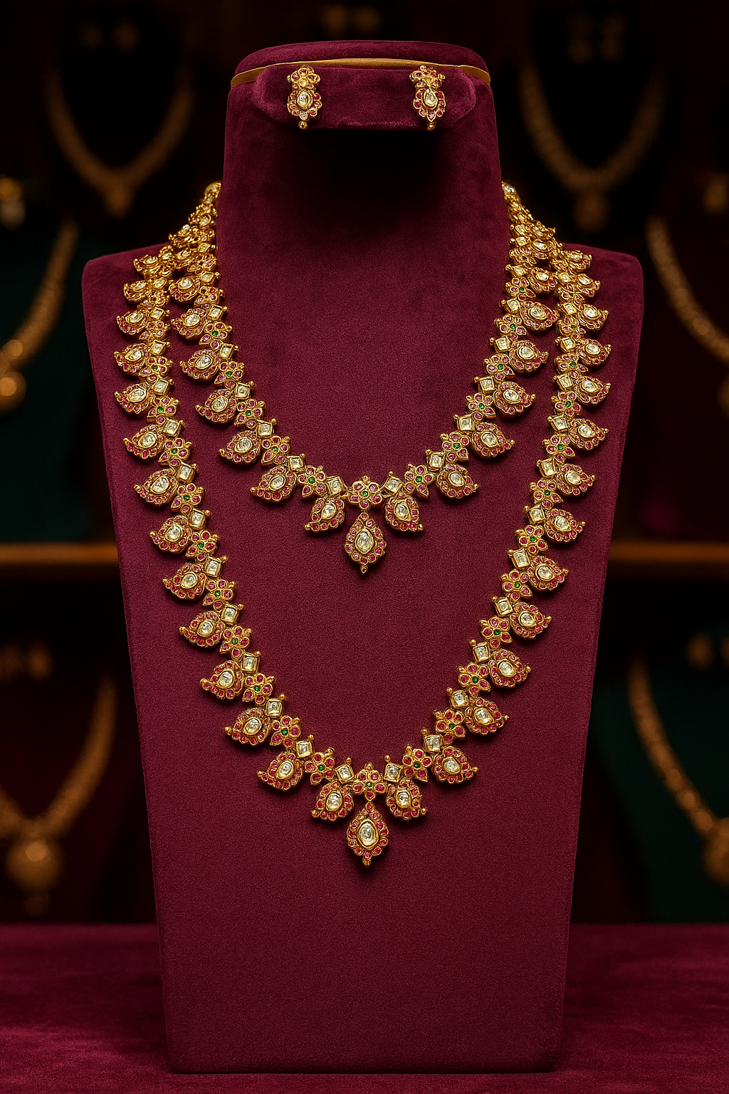Royal Antique Gold Ruby Necklace Set