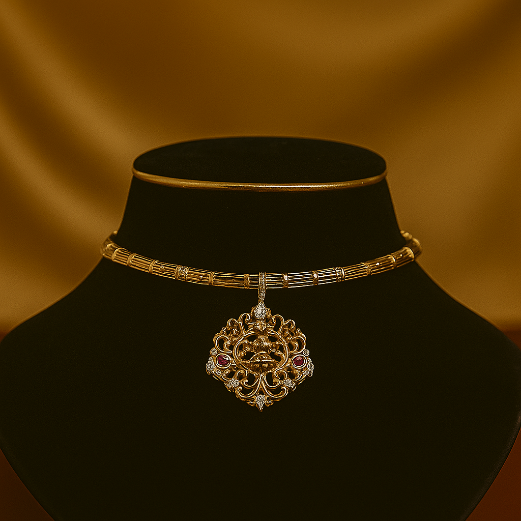 Regal Lakshmi Motif Gold Choker Necklace
