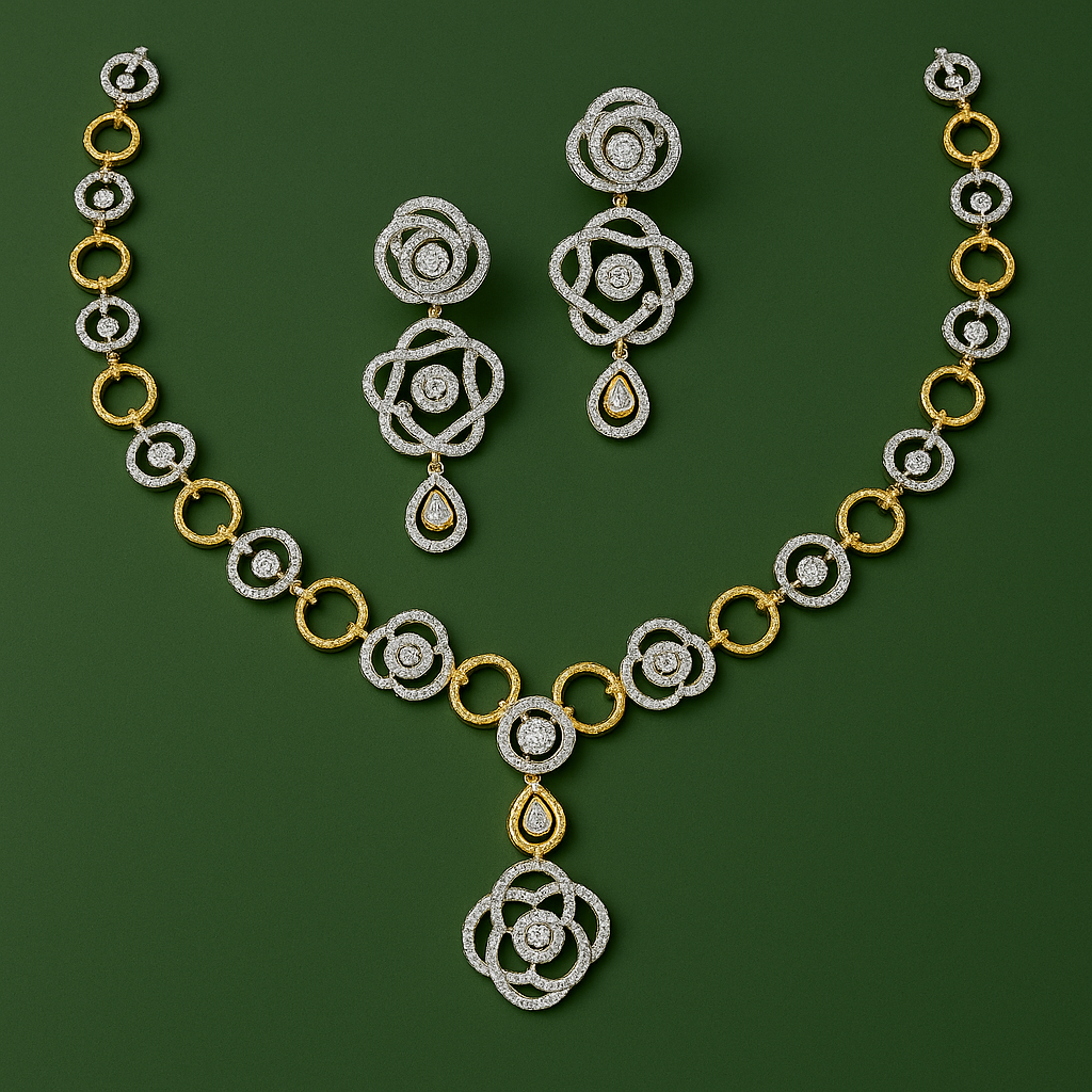 Rose Cluster Diamond Necklace Set