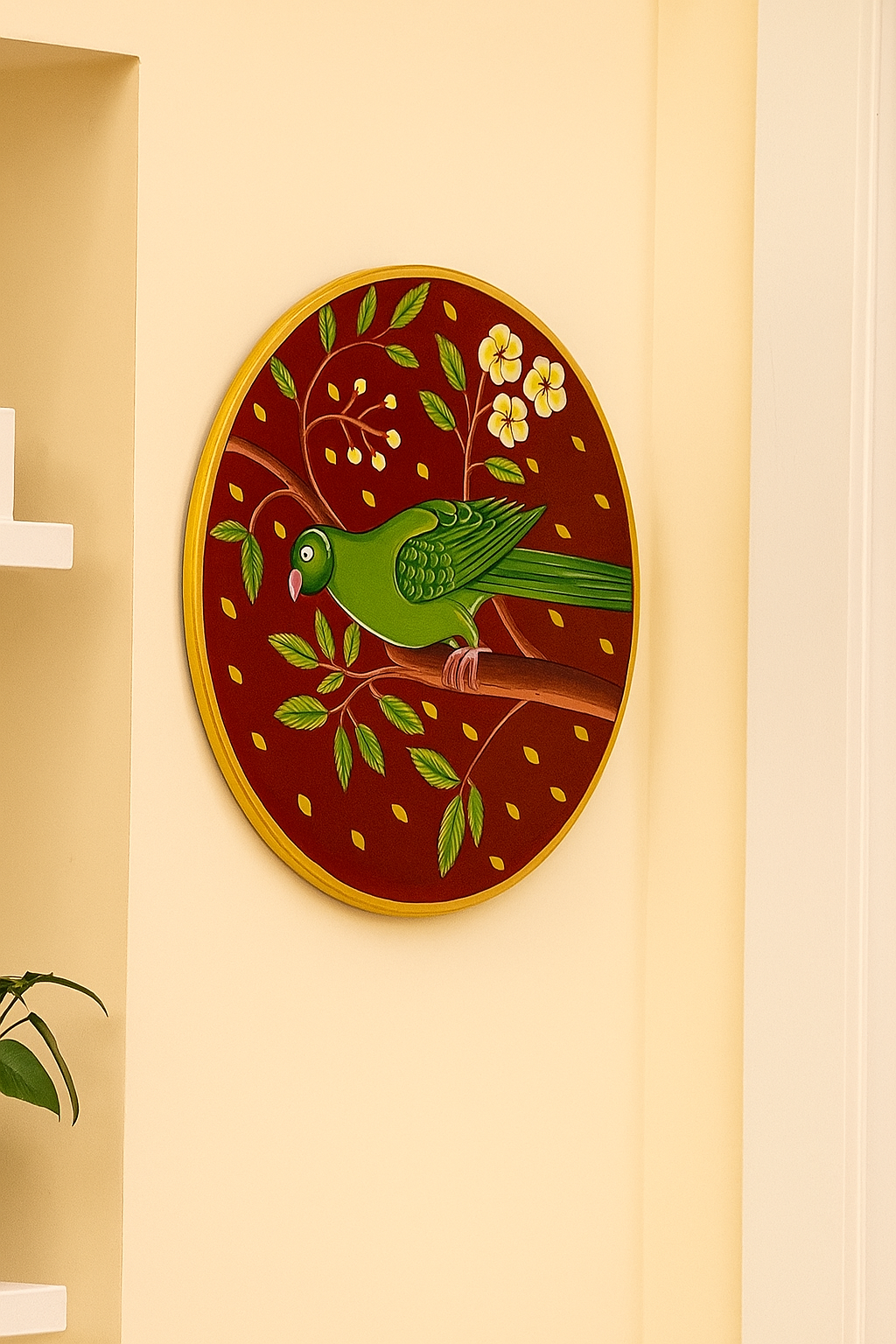 Verdant Parrot Hand-Painted Wall Plate