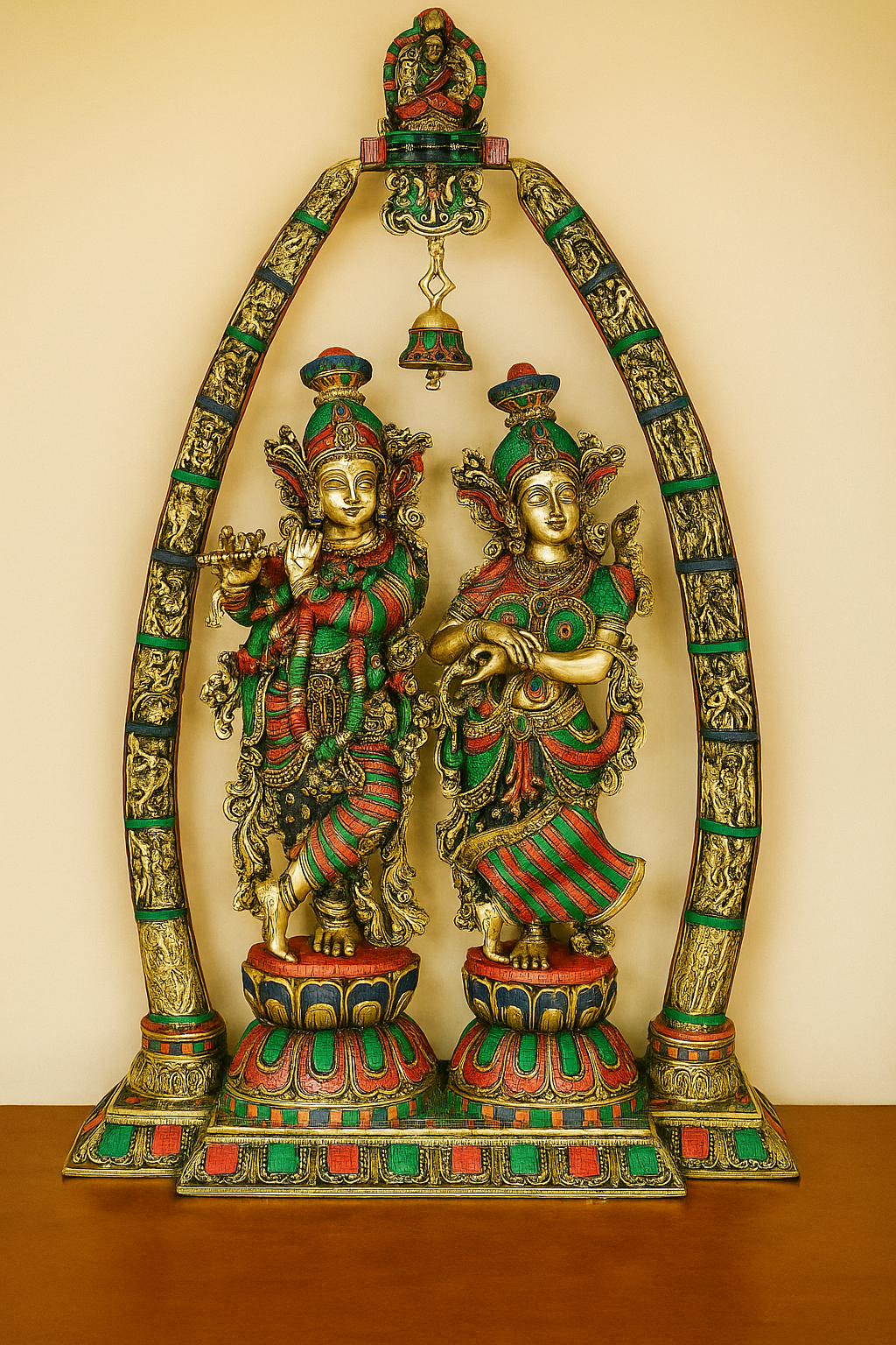 Radha Krishna Brass Arch Sculpture – Antique Finish